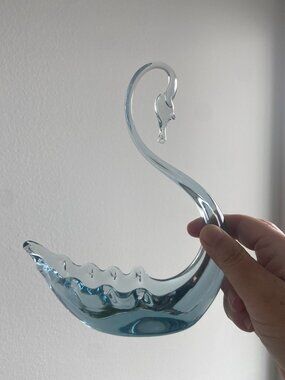 MCM Whitefriars Blue Glass Swan Dish